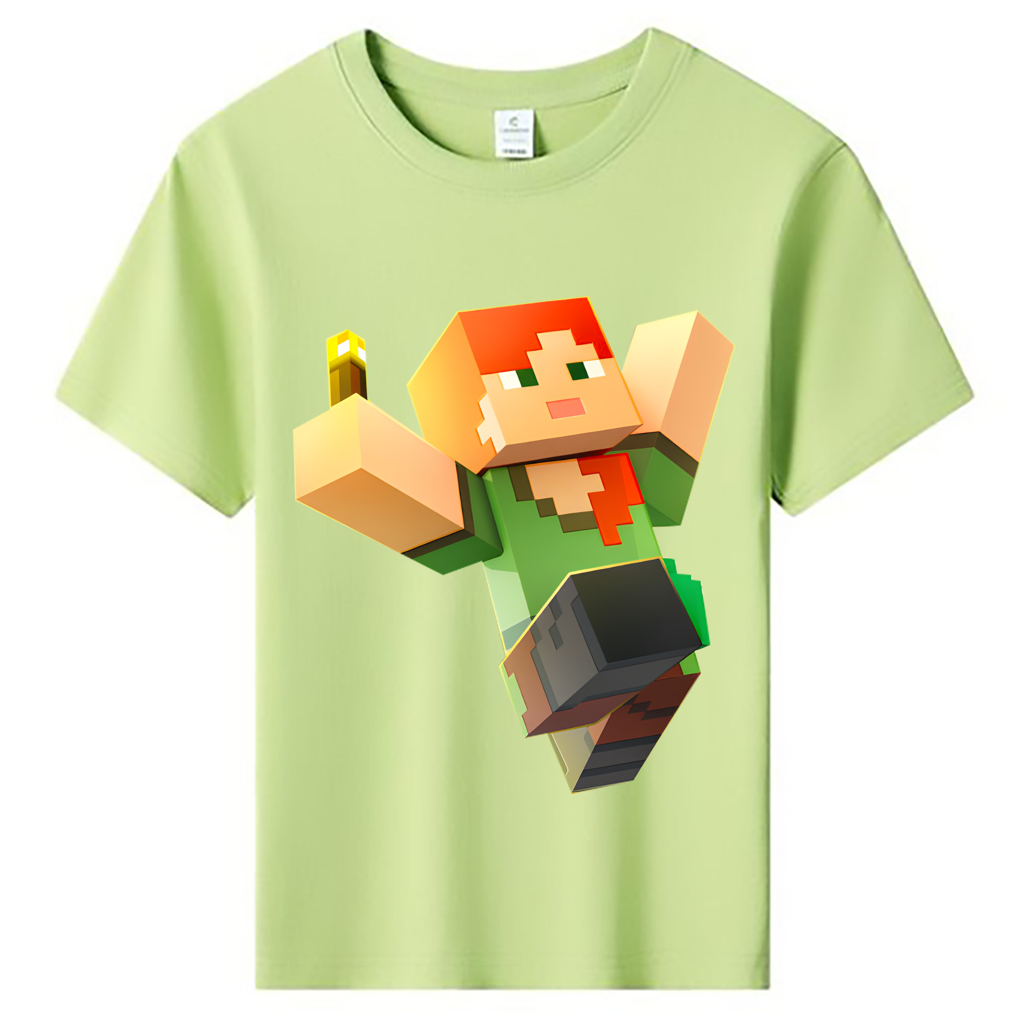 （画像用） マインクラフト ブロックの世界 Minecraft MC Block world 綿100％キッズTシャツ（フロントプリント）
